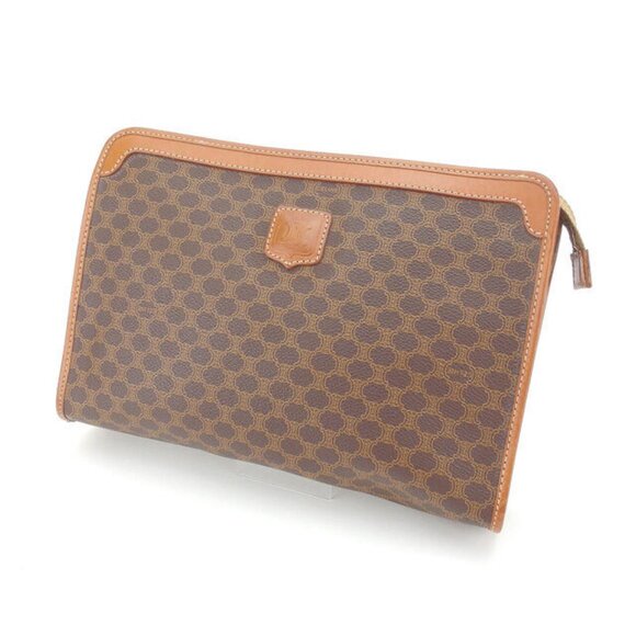 Celine Clutch bag Second bag Macadam Brown Gold Woman Authentic Used - Picture 1 of 13
